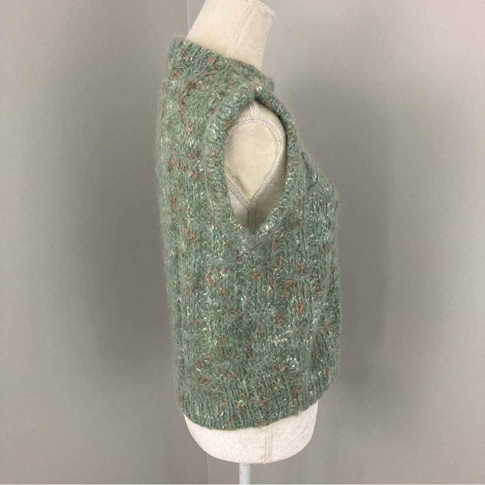Vintage Hand Knit 80s mohair sweater vest green fleck stretch old money M - Picture 3 of 11